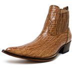 Botina Country Masculina Bico Fino Couro Bovino Legítimo Jacaré Pêssego 