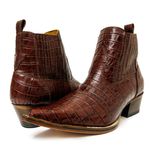 Botina Country Masculina Bico Fino Couro Bovino Legítimo Jacaré Tamarindo 