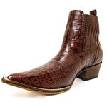 Botina Country Masculina Bico Fino Couro Bovino Legítimo Jacaré Tamarindo 