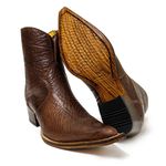 Botina Country Masculina Bico Fino Couro Legítimo Bovino Legítimo Elefante Café Com Zíper