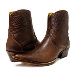 Botina Country Masculina Bico Fino Couro Legítimo Bovino Legítimo Elefante Café Com Zíper