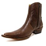 Botina Country Masculina Bico Fino Couro Legítimo Bovino Legítimo Elefante Café Com Zíper