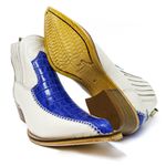 Botina Country Masculina Bico Fino Couro Bovino Legítimo Jacaré Azul Celest e Floater Off White Modelo Costura