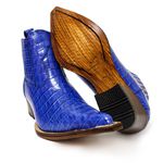 Botina Country Masculina Bico Fino Couro Bovino Legítimo Jacaré Azul Celest 