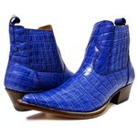 Botina Country Masculina Bico Fino Couro Bovino Legítimo Jacaré Azul Celest 