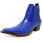 Botina Country Masculina Bico Fino Couro Bovino Legítimo Jacaré Azul Celest 