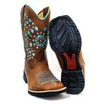 Bota Texana Feminina Couro Legítimo Bovino Crazy Horse Sela Bordado Espelhado Verde