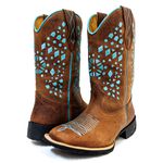 Bota Texana Feminina Couro Legítimo Bovino Crazy Horse Sela Bordado Espelhado Verde