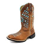 Bota Texana Feminina Couro Legítimo Bovino Crazy Horse Sela Bordado Espelhado Verde