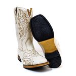 Bota Texana Feminina Couro Legítimo Bovino Floater Off White Bordado Real
