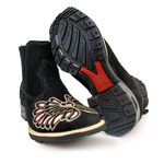 Botina Feminina Country Bico Quadrado Couro Nobuck Preto e Corte Laser Com Gliter Rosa