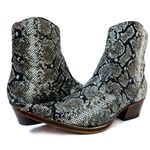 Botina Country Masculina Bico Fino Couro Legítimo Bovino Legítimo Piton Cinza Com Zíper