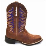 Bota Texana Masculina Cano Padrão Couro Legítimo Bovino Crazy Horse Sela Bordado Asa 