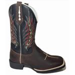 Bota Texana Masculina Cano Padrão Couro Legítimo Bovino Mustang Café e Preto Bordado Fé e Asa