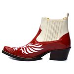 Botina Country Masculina Bico Fino Couro Bovino Legítimo Floater Vermelho e Marfim Bordado Fênix Vira Inteira
