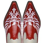 Botina Country Masculina Bico Fino Couro Bovino Legítimo Floater Vermelho e Marfim Bordado Fênix Vira Inteira