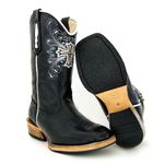 Bota Texana Country Feminina Couro Bovino Legítimo Látego Preto Bordado Cruz Salto Carrapeta