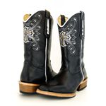 Bota Texana Country Feminina Couro Bovino Legítimo Látego Preto Bordado Cruz Salto Carrapeta
