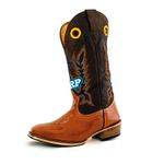 Bota Texana Masculina Couro Legítimo Pull Up Canela e Mustang Café Bordado CRP Salto Carrapeta