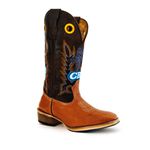Bota Texana Masculina Couro Legítimo Pull Up Canela e Mustang Café Bordado CRP Salto Carrapeta