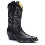 Bota Texana Masculina Bico Fino Couro Legítimo Bovino Floater Preto Com Solado Preto