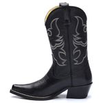 Bota Texana Masculina Bico Fino Couro Legítimo Bovino Floater Preto Com Solado Preto