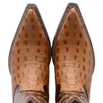 Bota Texana Masculina Bico Fino Couro Legítimo Bovino Mustang Pinhão e Dubai Caramelo