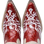 Bota Texana Masculina Bico Fino Couro Legítimo Bovino Anaconda Vermelho e Floater Marfim Fênix