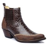 Botina Country Masculina Bico Fino Couro Bovino Dubai Café e Nobuck Café Com Vira Inteira e Estrivo