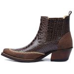 Botina Country Masculina Bico Fino Couro Bovino Dubai Café e Nobuck Café Com Vira Inteira e Estrivo