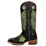Bota Texana Couro Mustang Preto Salto Carrapeta Cano Longo