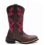Bota Texana Country Feminina Couro Bovino Legítimo Fóssil Café Floral Rosa Pink