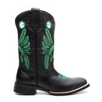 Bota Texana Country Masculina Couro Bovino Legítimo Floater e Látego Preto Cocar Verde