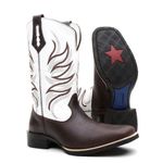 Bota Texana Country Masculina Couro Bovino Legítimo Floater Branco e Fóssil Café Raio 