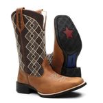 Bota Texana Country Masculina Couro Bovino Legítimo Fóssil Bordado Xadrez Bege