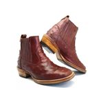  Bota Masculina Bico Quadrado Couro Nobuck Pinhão Avestruz