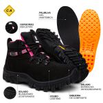 Bota Feminina JohnCat 2113 Couro Legítimo | Biqueira Composite, Solado Antiderrapante Blaqueado