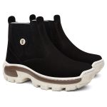 Botina Masculina Couro Nobuck Preto Johncat com Biqueira Composite Reforçada, Solado Micro Expandido Blaqueado, Palmilha Gel Anatômica