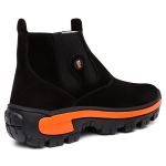 Botina Masculina Couro Nobuck Preto Laranja Johncat com Biqueira Composite Reforçada, Solado Micro Expandido Blaqueado, Palmilha Gel Anatômica Copia