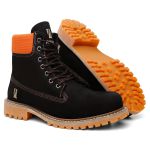 Bota Unissex JohnCat 9810 Couro Legítimo Preto e Laranja | Solado Tratorado Antiderrapante | Palmilha Gel | Linha Premium
