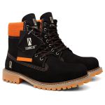 Bota Unissex JohnCat 9810 Couro Legítimo Preto e Laranja | Solado Tratorado Antiderrapante | Palmilha Gel | Linha Premium