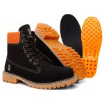 Bota Unissex JohnCat 9810 Couro Legítimo Preto e Laranja | Solado Tratorado Antiderrapante | Palmilha Gel | Linha Premium