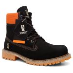 Bota Unissex JohnCat 9810 Couro Legítimo Preto e Laranja | Solado Tratorado Antiderrapante | Palmilha Gel | Linha Premium
