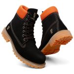 Bota Unissex JohnCat 9810 Couro Legítimo Preto e Laranja | Solado Tratorado Antiderrapante | Palmilha Gel | Linha Premium