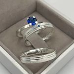 Combo + Trio Alianças de Prata São Vicente 3,5mm Solitário Azul