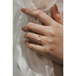 Anel de Noivado Dourados Sintético em Formato de Pera e Detalhes em Folhas