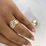 Combo + Trio De Alianças Rio Verde Quadrada 7mm + Anel Solitário Em Ouro 18k 