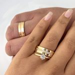Combo + Trio De Alianças Rio Verde Quadrada 7mm + Anel Solitário Em Ouro 18k 