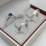Combo + Trio Alianças de Prata São Vicente 3,5mm Solitário Azul