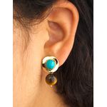 Brinco dourado turquesa olho-de-tigre